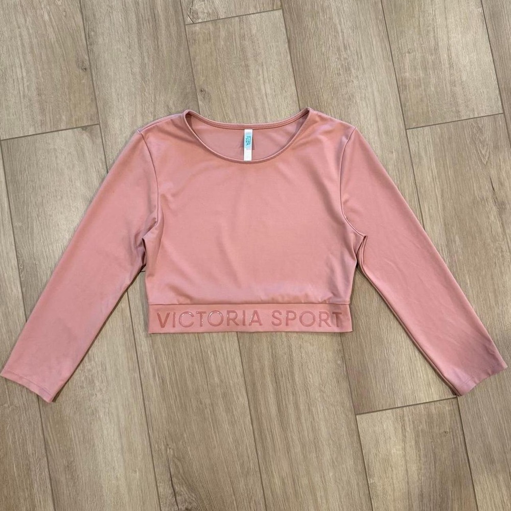 Victoria' Sport pink long sleeve crop top Size M